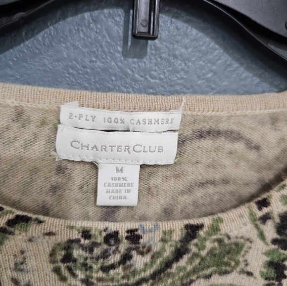Charter Club 2 Ply Cashmere Green Paisley Sweater M - Picture 5 of 5